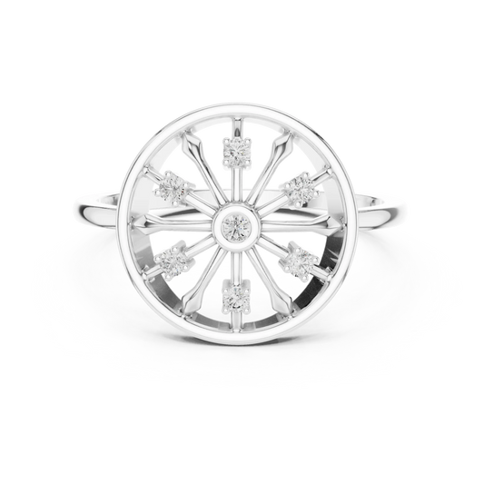 Open Wheel Spoke Bezel Centre Moissanite Ring in white 925 sterling silver, view 4