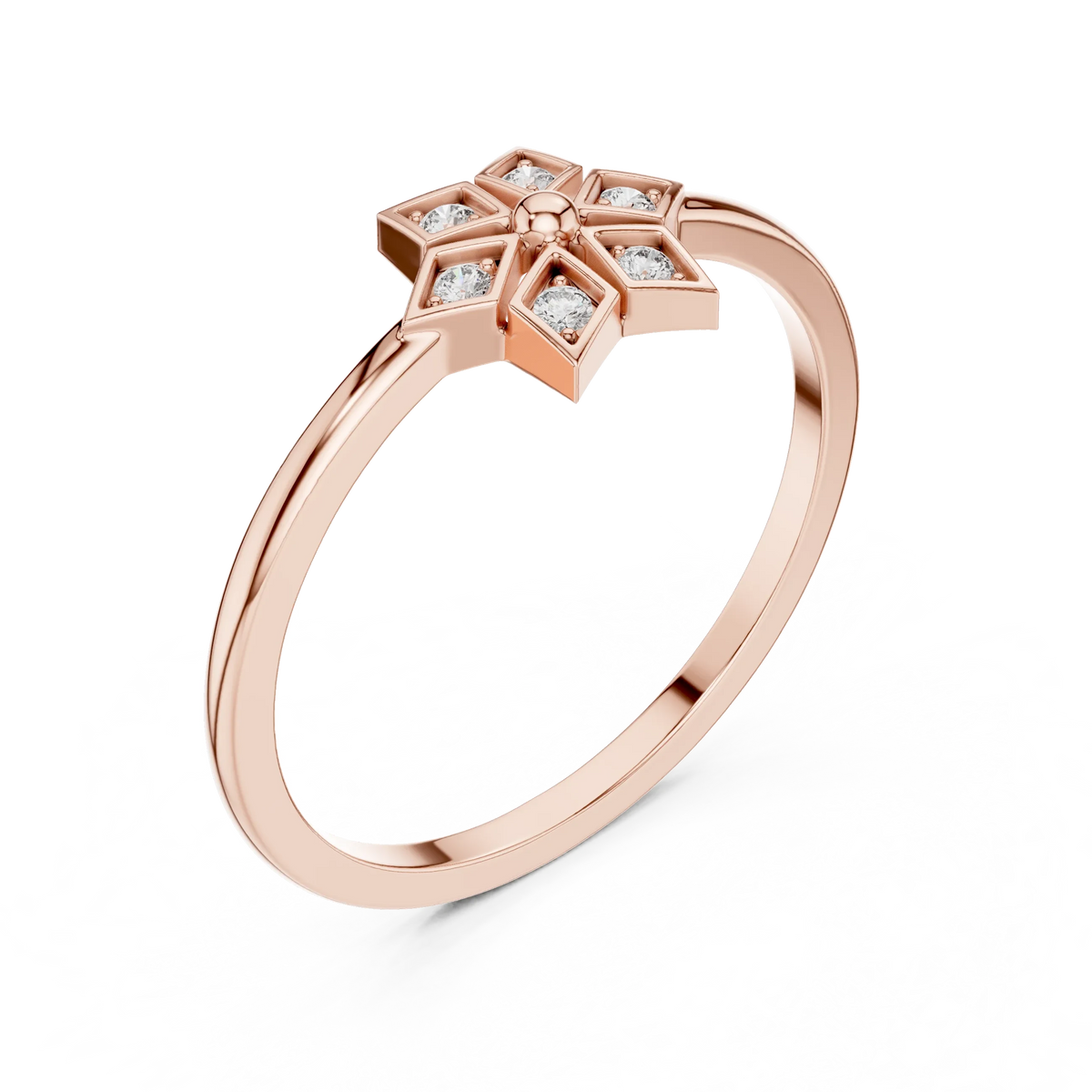 Petite Six Point Star Moissanite Ring in rose 925 sterling silver, view 2