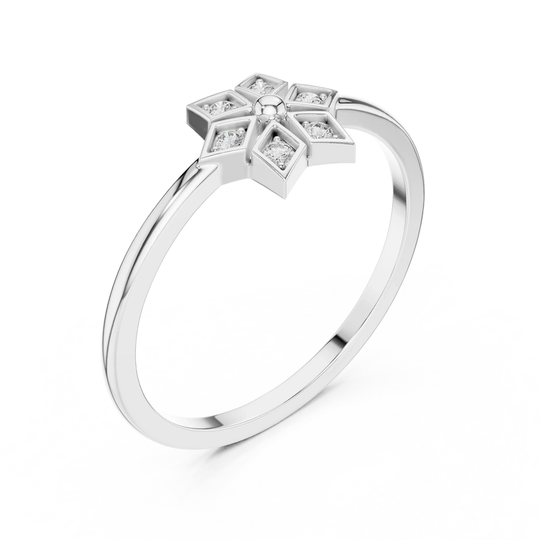 Petite Six Point Star Moissanite Ring in white 925 sterling silver, view 2