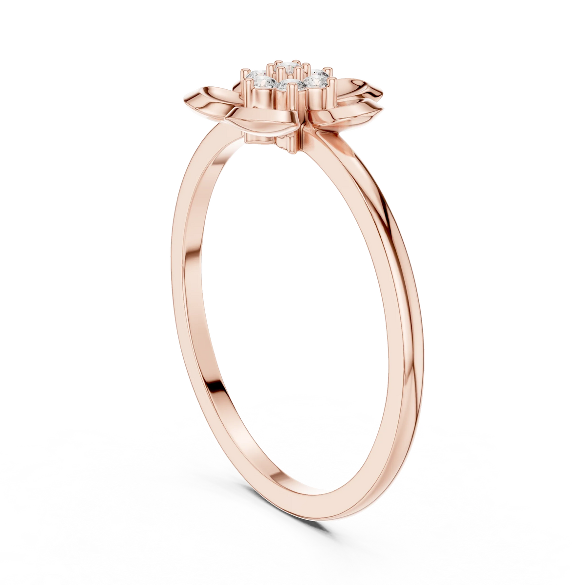 Domed Five Petal Flower Cluster Moissanite Ring in rose 925 sterling silver, view 1