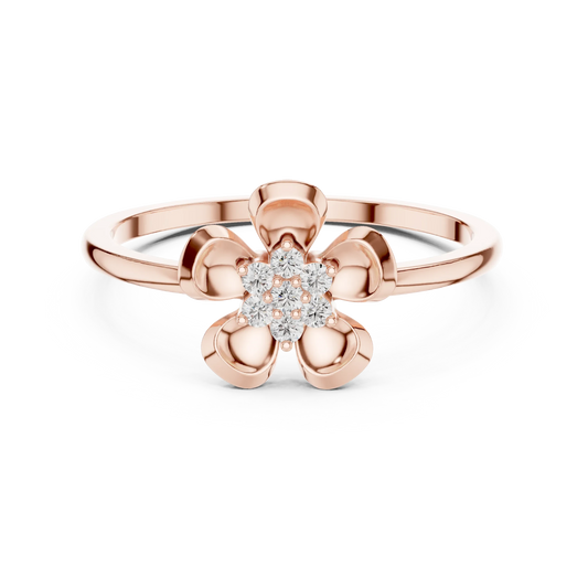 Domed Five Petal Flower Cluster Moissanite Ring in rose 925 sterling silver, view 4