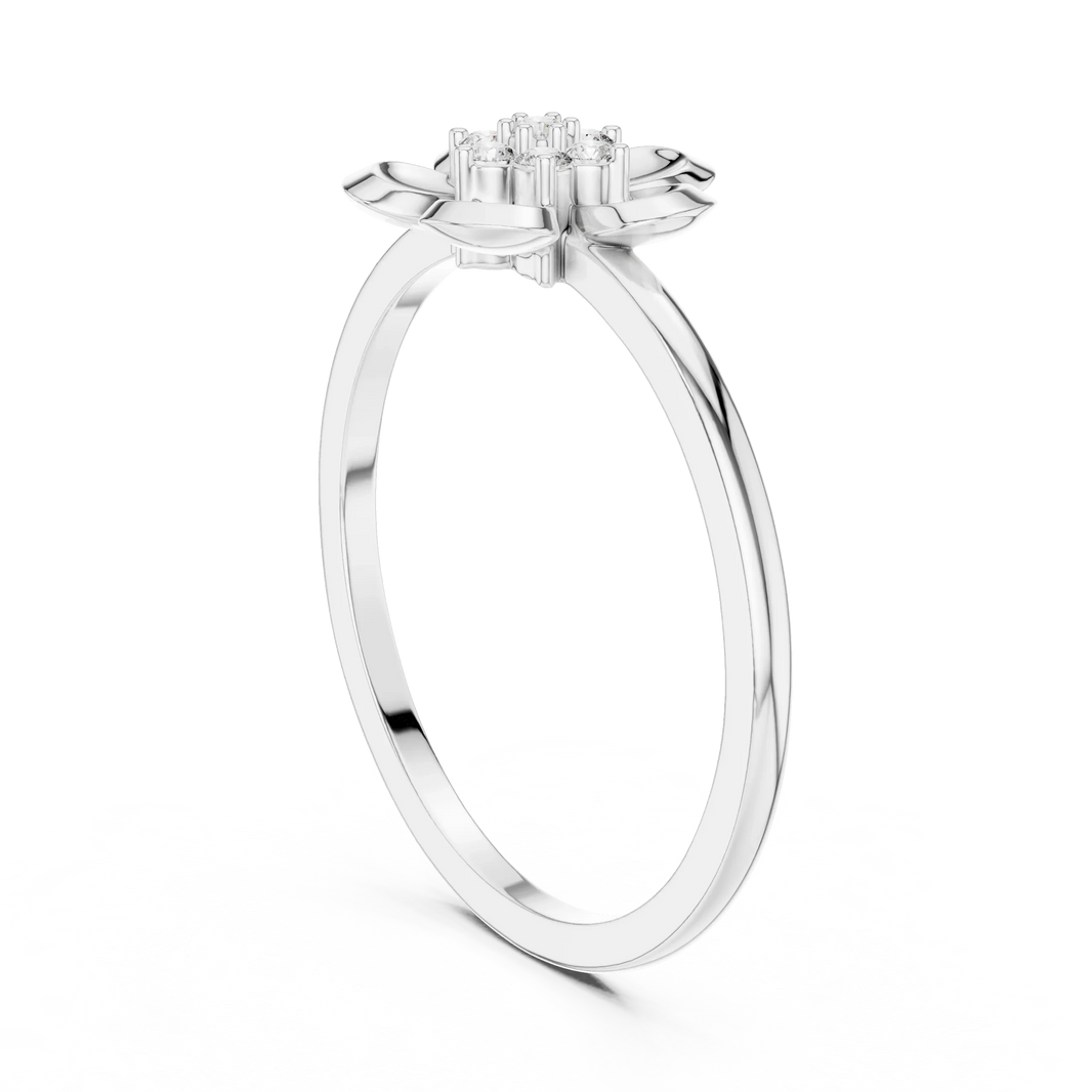 Domed Five Petal Flower Cluster Moissanite Ring in white 925 sterling silver, view 1