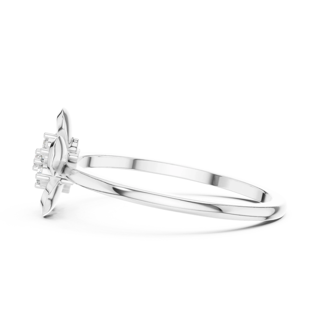 Domed Five Petal Flower Cluster Moissanite Ring in white 925 sterling silver, view 3