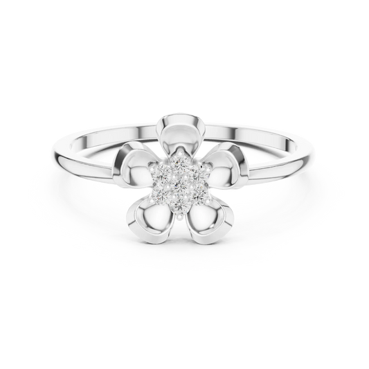 Domed Five Petal Flower Cluster Moissanite Ring in white 925 sterling silver, view 4