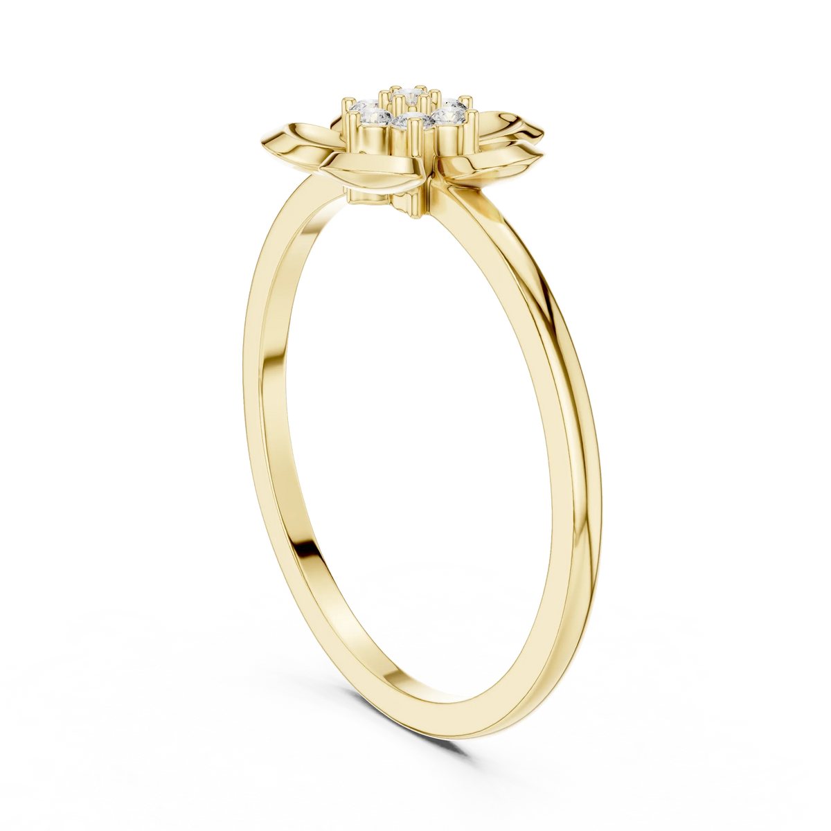 Domed Five Petal Flower Cluster Moissanite Ring in yellow 925 sterling silver, view 1
