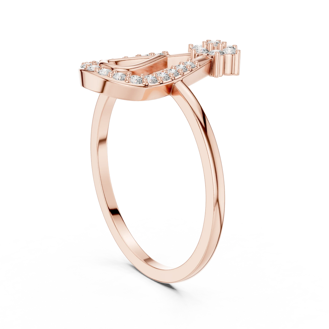 Pavé Open Pear with Flower Cluster Top Moissanite Ring in rose 925 sterling silver, view 1