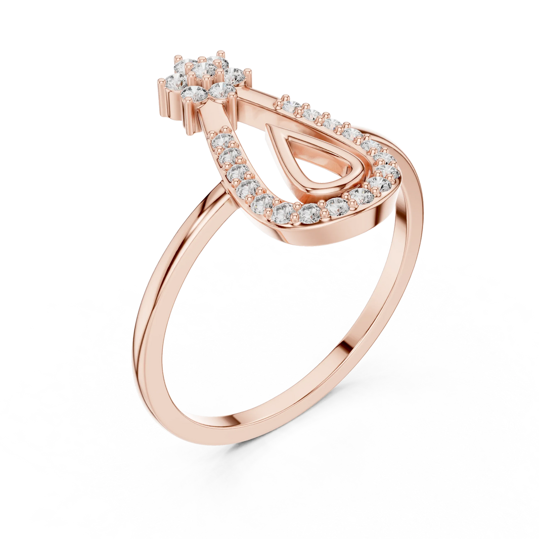Pavé Open Pear with Flower Cluster Top Moissanite Ring in rose 925 sterling silver, view 2