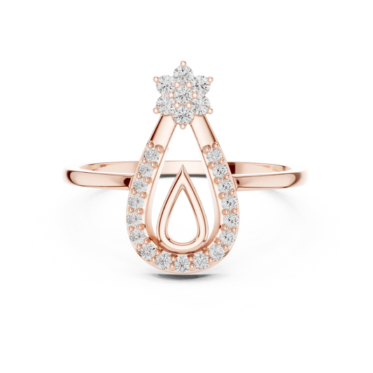Pavé Open Pear with Flower Cluster Top Moissanite Ring in rose 925 sterling silver, view 4