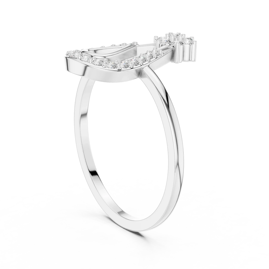 Pavé Open Pear with Flower Cluster Top Moissanite Ring in white 925 sterling silver, view 1