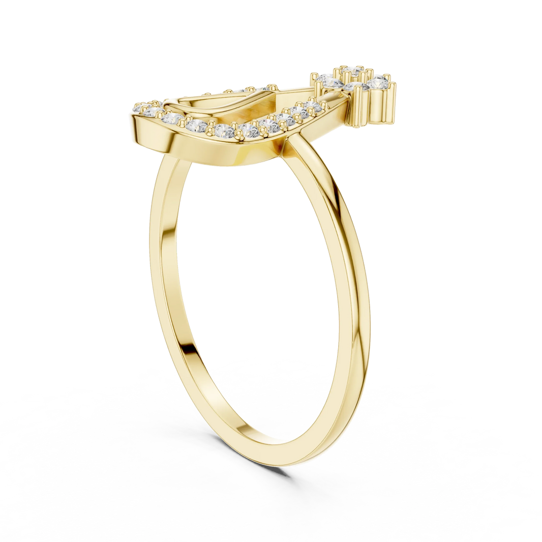 Pavé Open Pear with Flower Cluster Top Moissanite Ring in yellow 925 sterling silver, view 1