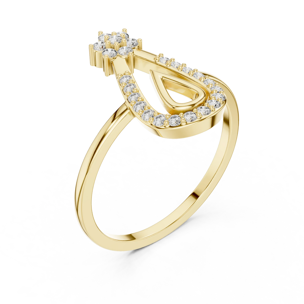 Pavé Open Pear with Flower Cluster Top Moissanite Ring in yellow 925 sterling silver, view 2