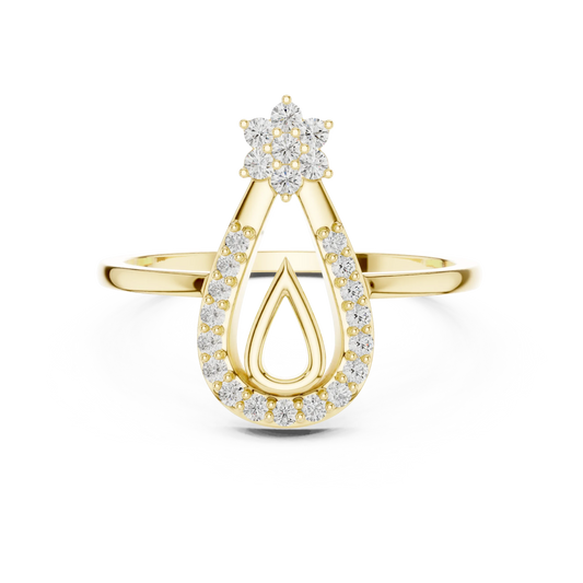 Pavé Open Pear with Flower Cluster Top Moissanite Ring in yellow 925 sterling silver, view 4