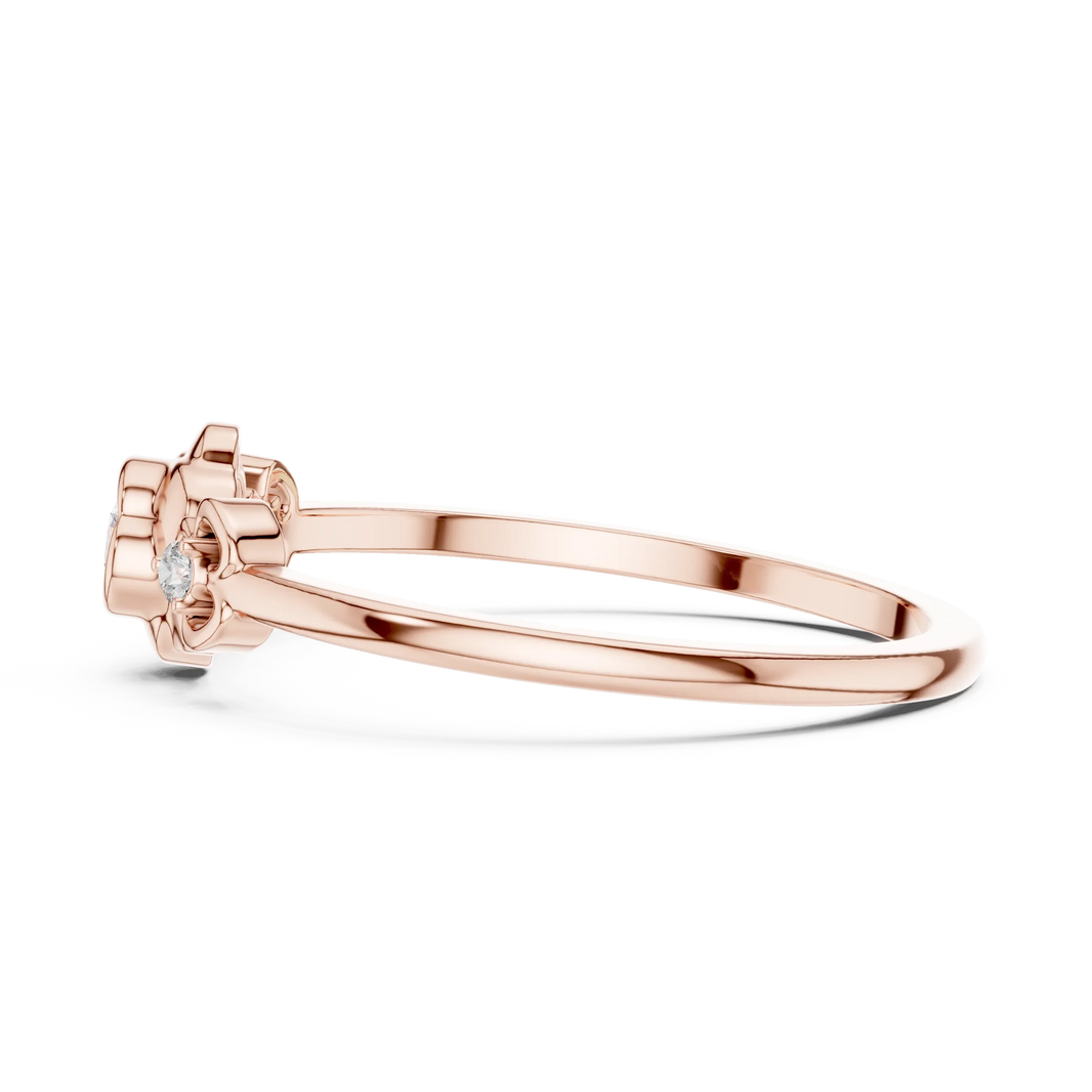 Floral Bezel Three Stone Moissanite Ring in rose 925 sterling silver, view 3