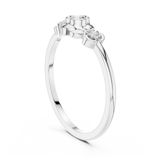 Floral Bezel Three Stone Moissanite Ring in white 925 sterling silver, view 1
