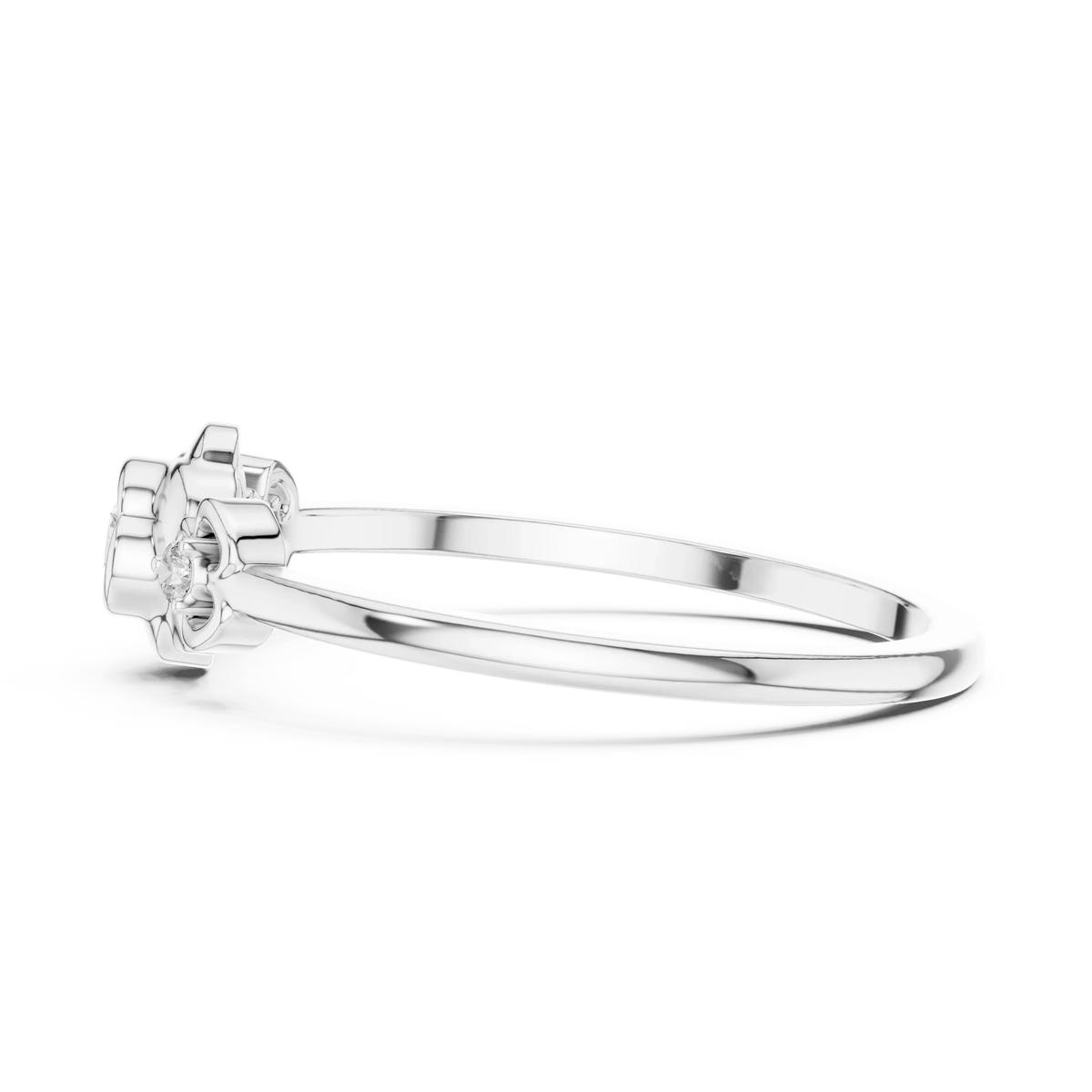 Floral Bezel Three Stone Moissanite Ring in white 925 sterling silver, view 3