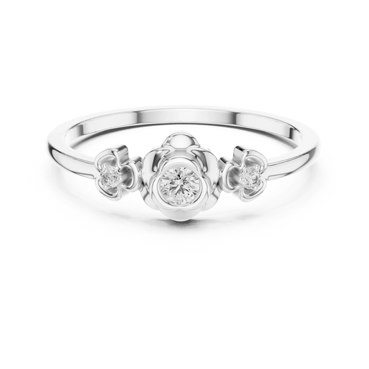 Floral Bezel Three Stone Moissanite Ring in white 925 sterling silver, view 4
