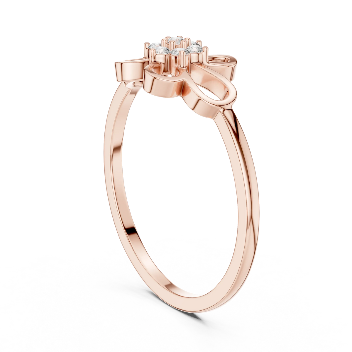 Open Loop Four Petal Flower Cluster Moissanite Ring in rose 925 sterling silver, view 1