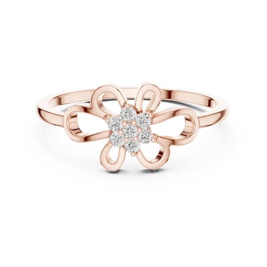 Open Loop Four Petal Flower Cluster Moissanite Ring in rose 925 sterling silver, view 4