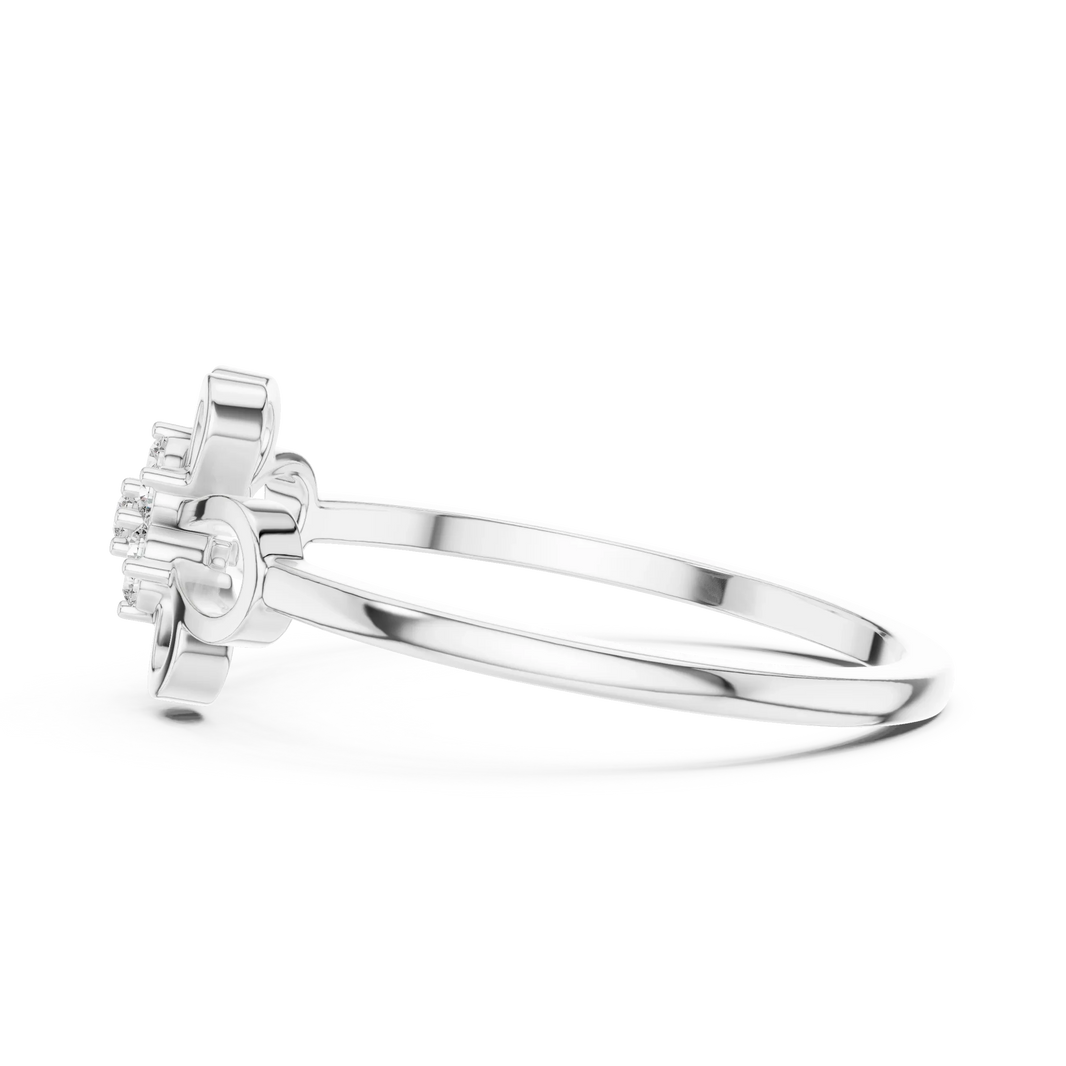 Open Loop Four Petal Flower Cluster Moissanite Ring in white 925 sterling silver, view 3