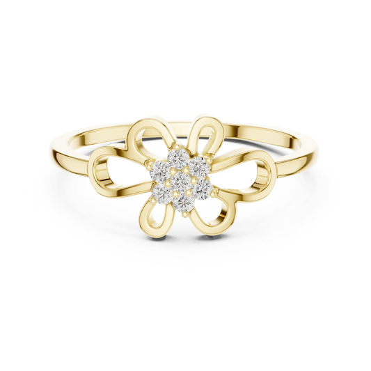 Open Loop Four Petal Flower Cluster Moissanite Ring in yellow 925 sterling silver, view 4