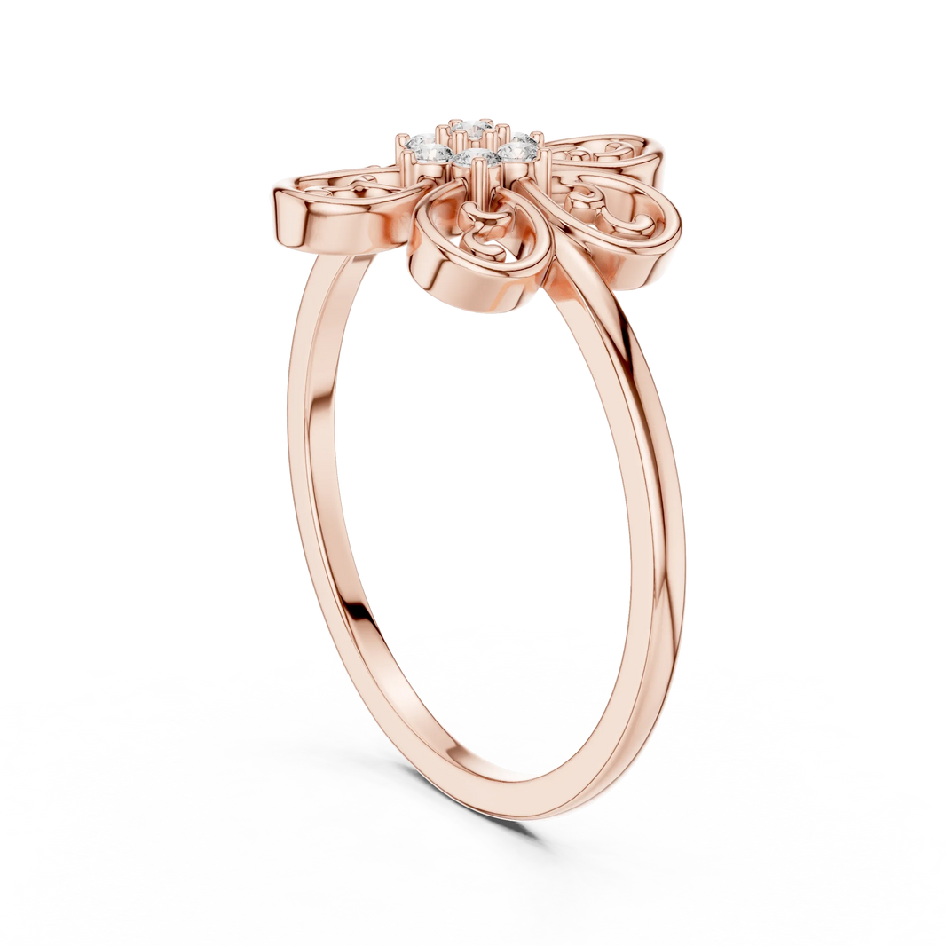 Filigree Scroll Six Petal Flower Cluster Moissanite Ring in rose 925 sterling silver, view 1