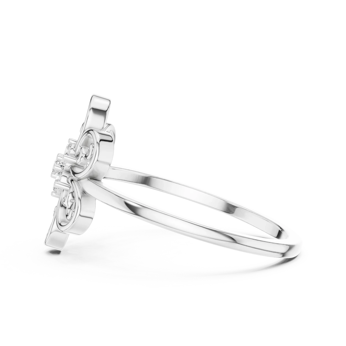 Filigree Scroll Six Petal Flower Cluster Moissanite Ring in white 925 sterling silver, view 3
