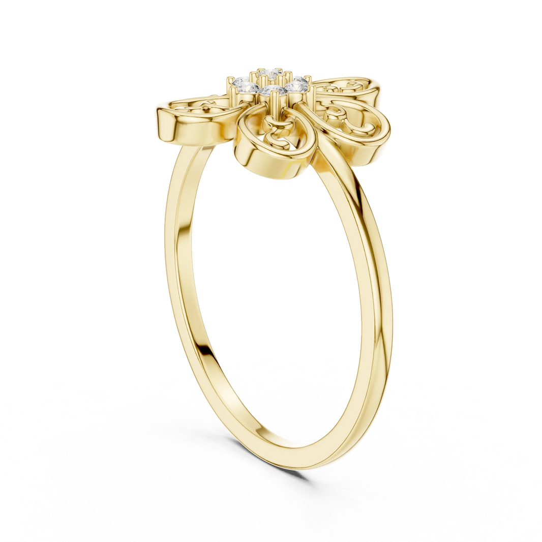 Filigree Scroll Six Petal Flower Cluster Moissanite Ring in yellow 925 sterling silver, view 1