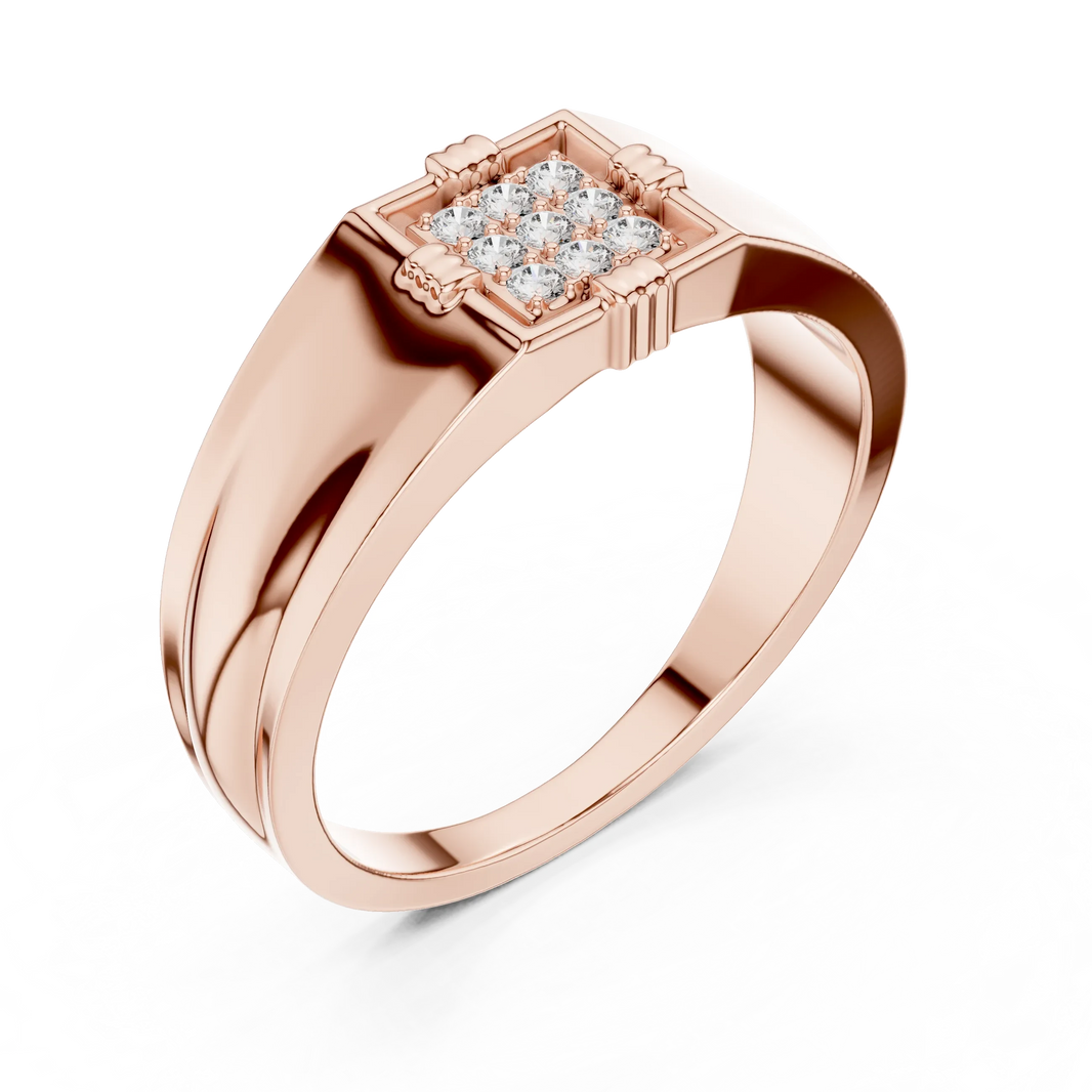 Square Nine Stone Cluster Signet Moissanite Ring in rose 925 sterling silver, view 2