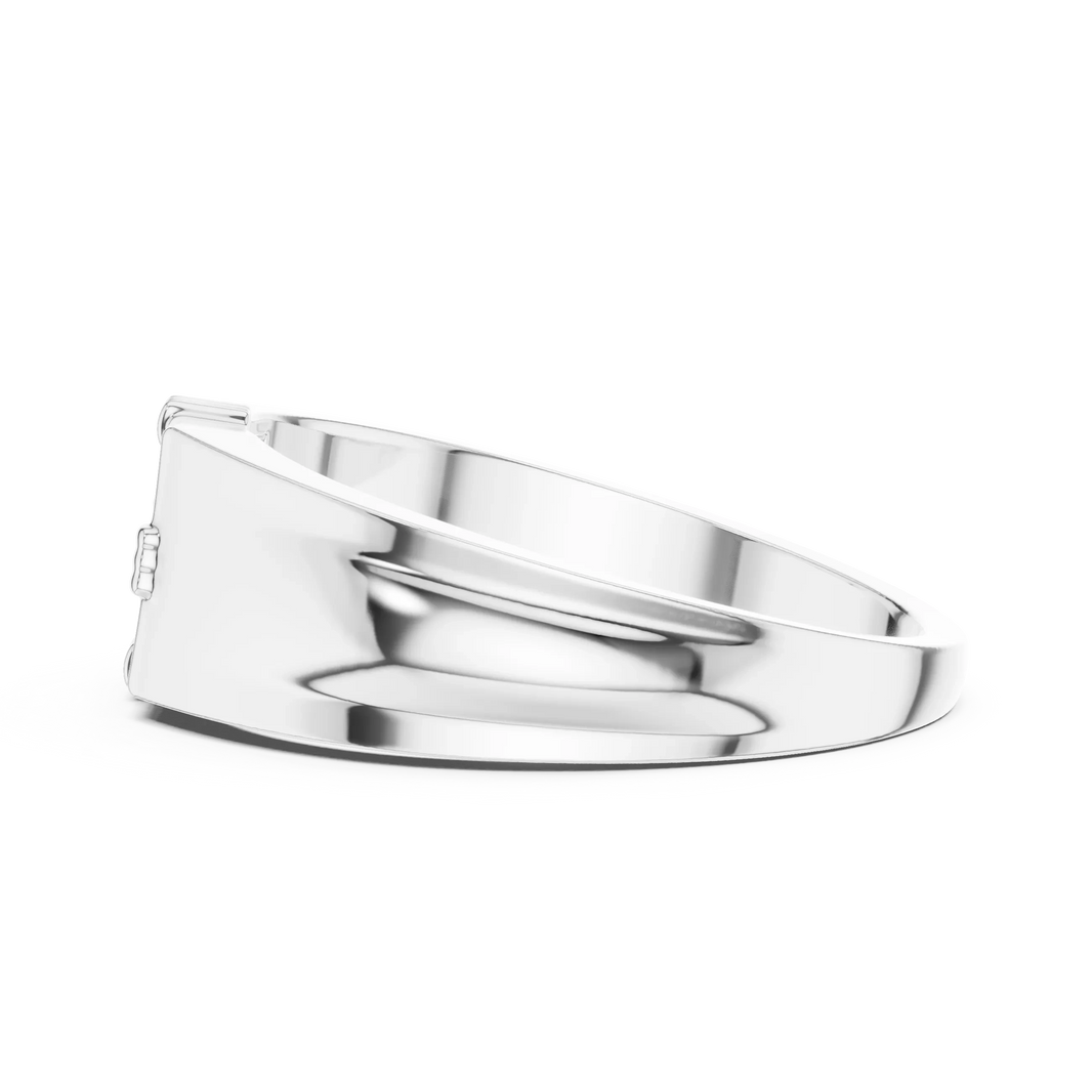 Square Nine Stone Cluster Signet Moissanite Ring in white 925 sterling silver, view 3
