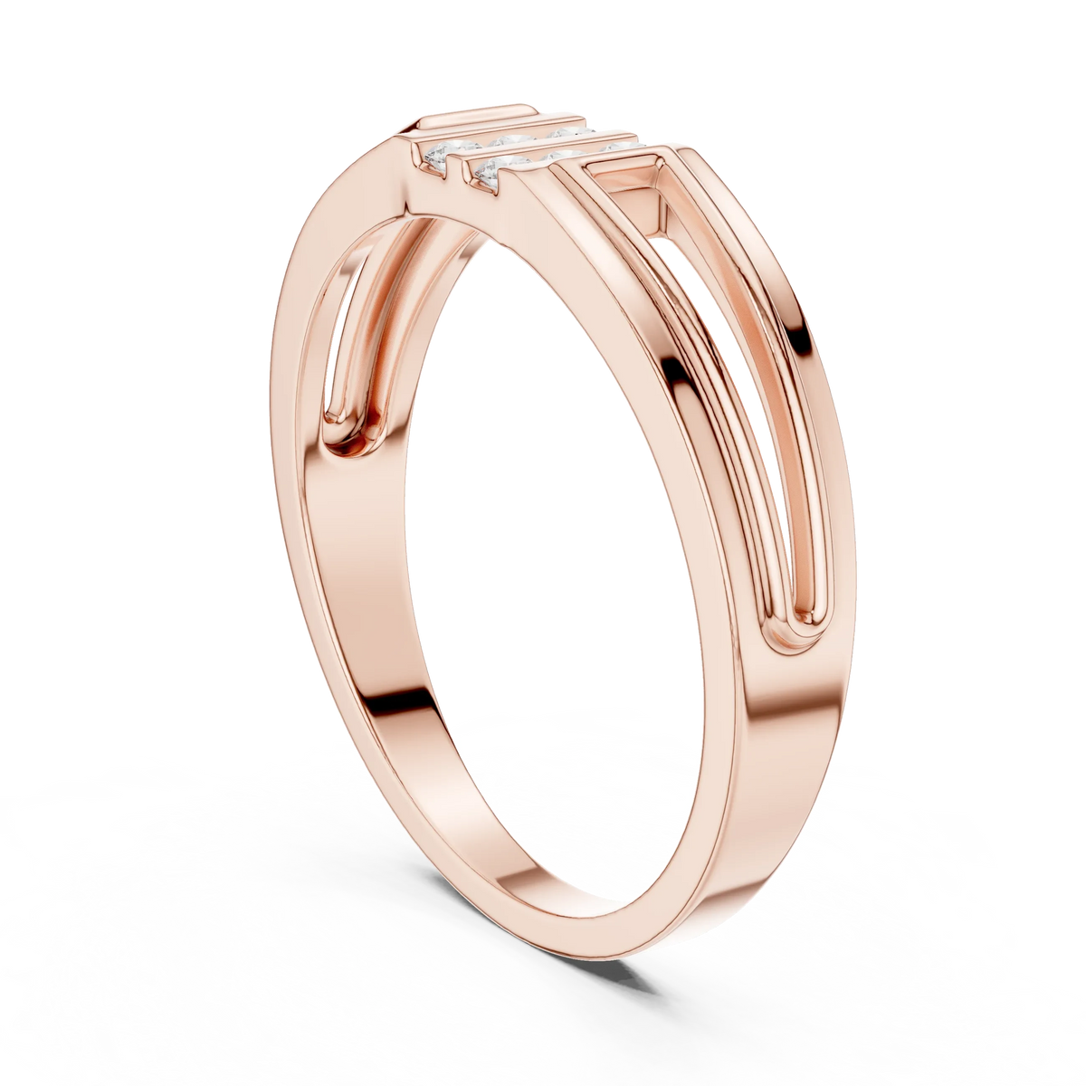 Open Panel Twin Channel Six Stone Moissanite Ring in rose 925 sterling silver, view 1