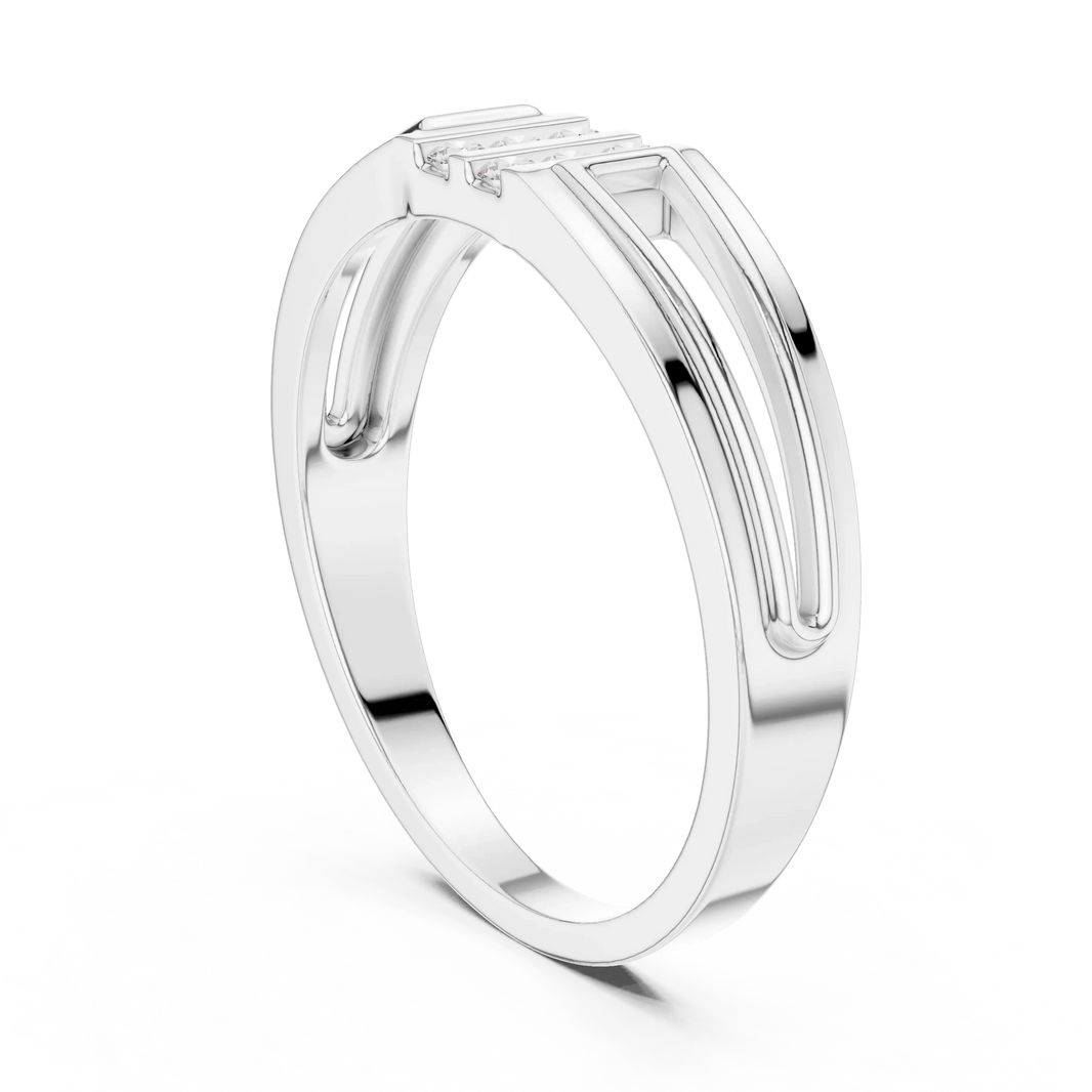 Open Panel Twin Channel Six Stone Moissanite Ring in white 925 sterling silver, view 1