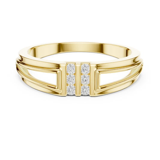 Open Panel Twin Channel Six Stone Moissanite Ring in yellow 925 sterling silver, view 4