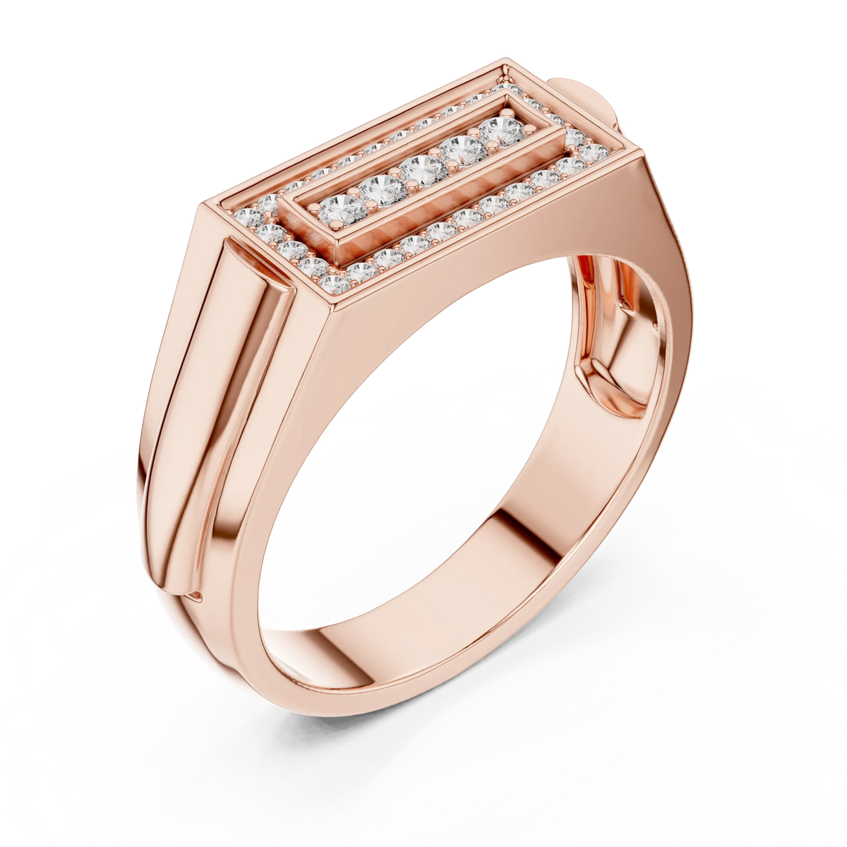 Rectangle Pavé Frame Five Stone Signet Moissanite Ring in rose 925 sterling silver, view 2