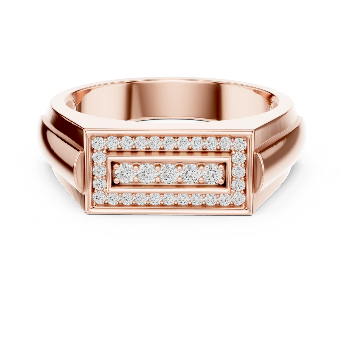 Rectangle Pavé Frame Five Stone Signet Moissanite Ring in rose 925 sterling silver, view 4