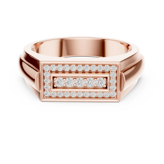 Rectangle Pavé Frame Five Stone Signet Moissanite Ring in rose 925 sterling silver, view 4