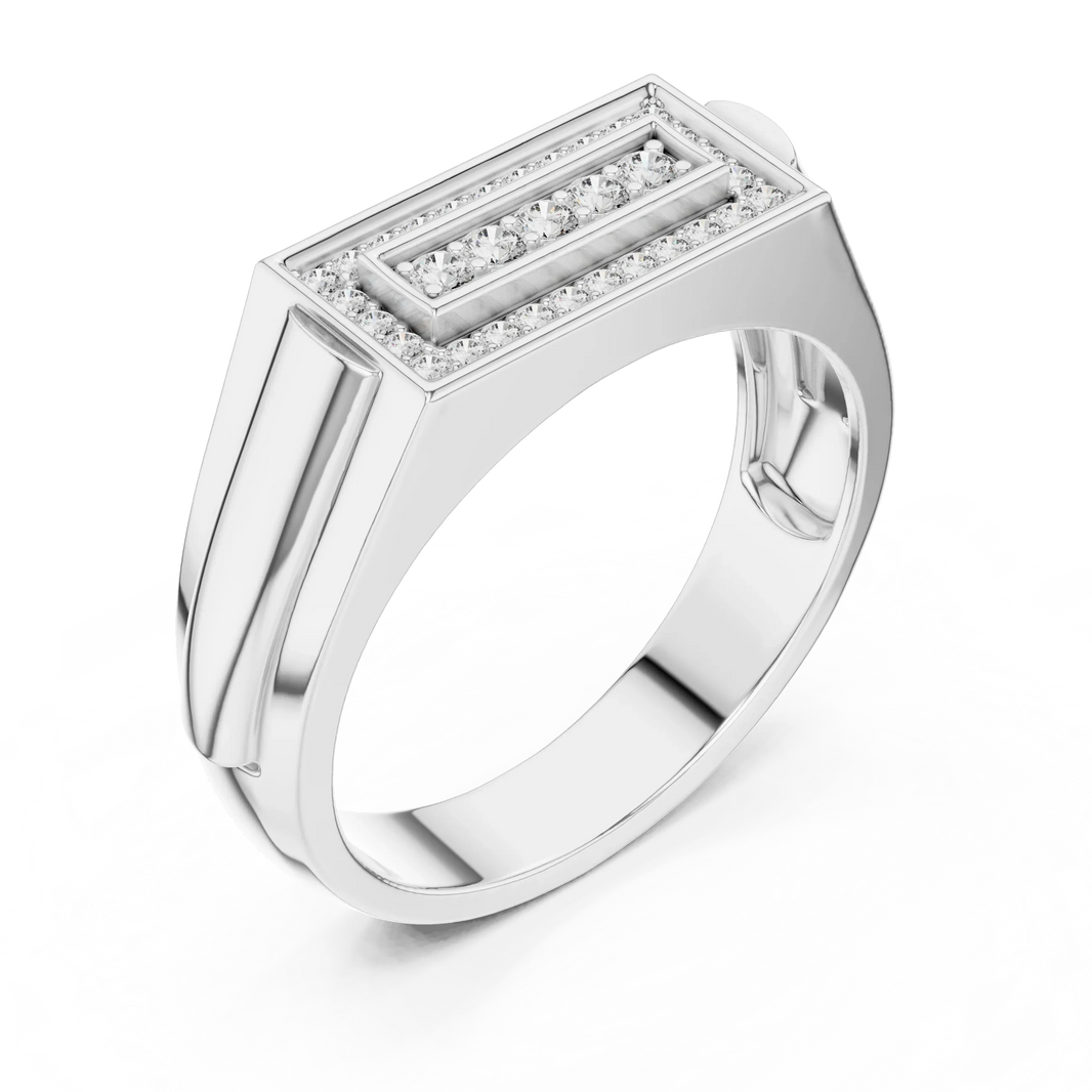 Rectangle Pavé Frame Five Stone Signet Moissanite Ring in white 925 sterling silver, view 2