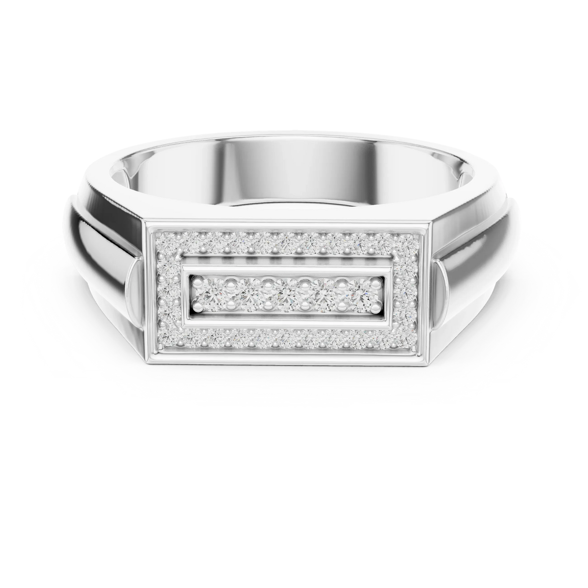 Rectangle Pavé Frame Five Stone Signet Moissanite Ring in white 925 sterling silver, view 4