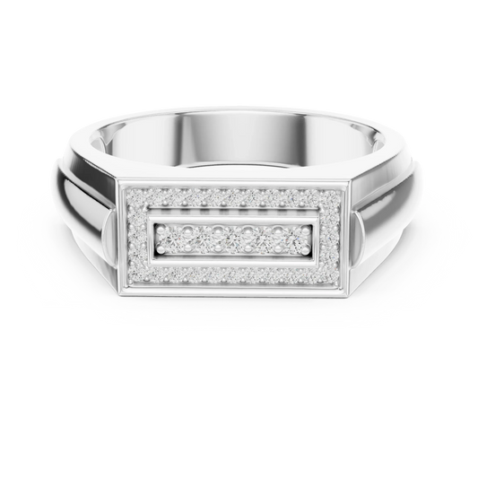 Rectangle Pavé Frame Five Stone Signet Moissanite Ring in white 925 sterling silver, view 4