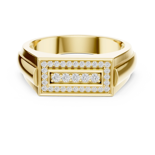 Rectangle Pavé Frame Five Stone Signet Moissanite Ring in yellow 925 sterling silver, view 4