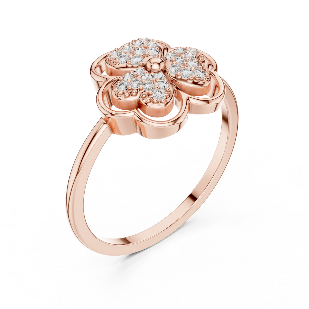 Pavé Heart Petal Clover Moissanite Ring in rose 925 sterling silver, view 2