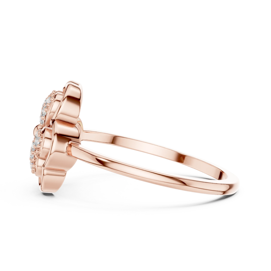 Pavé Heart Petal Clover Moissanite Ring in rose 925 sterling silver, view 3