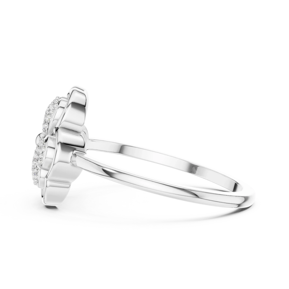 Pavé Heart Petal Clover Moissanite Ring in white 925 sterling silver, view 3