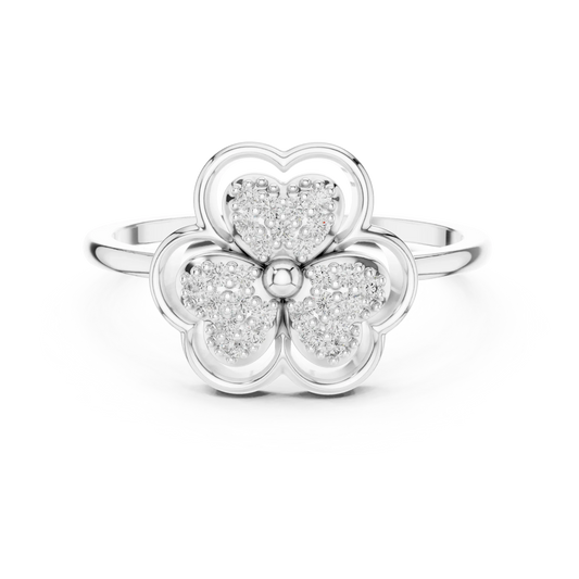Pavé Heart Petal Clover Moissanite Ring in white 925 sterling silver, view 4