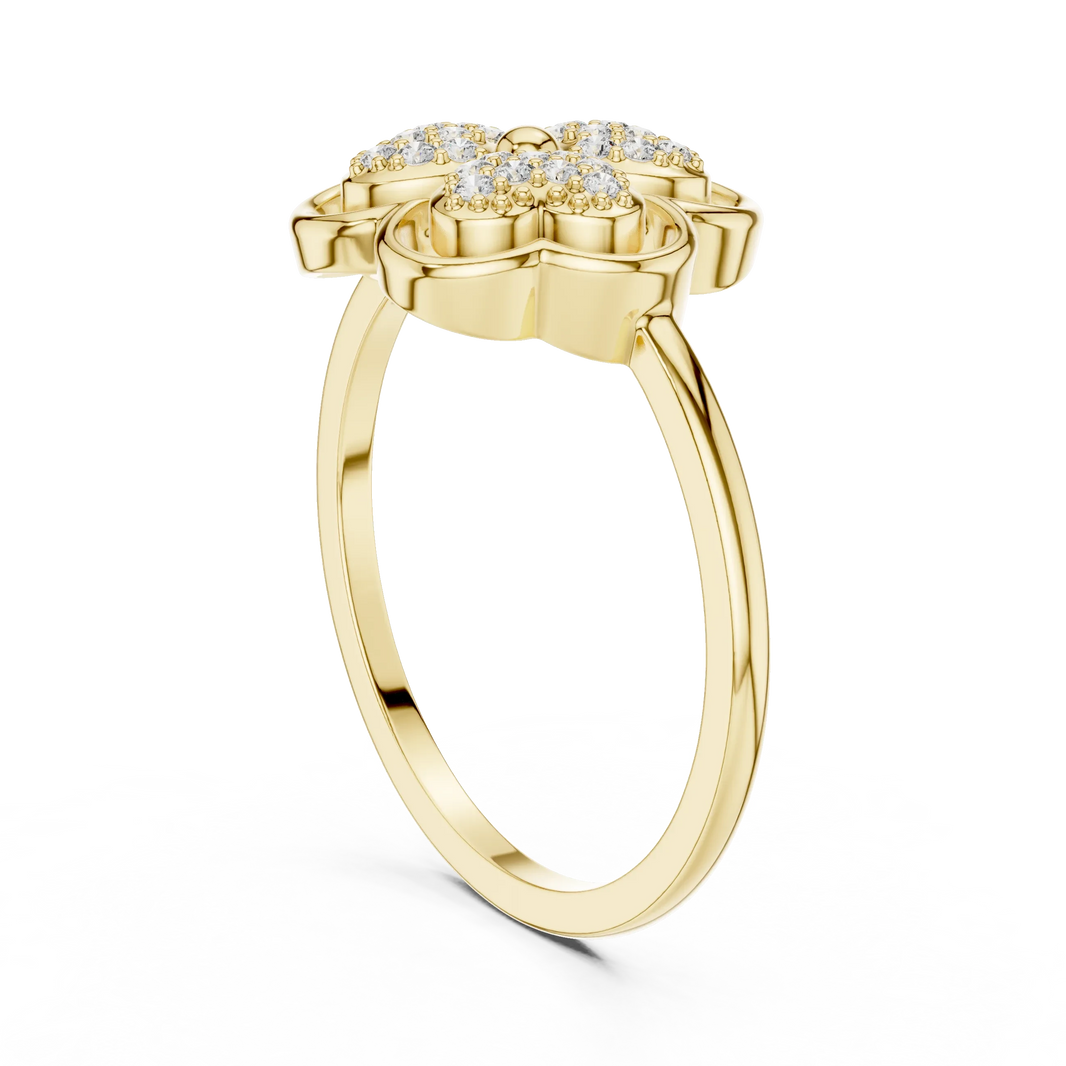 Pavé Heart Petal Clover Moissanite Ring in yellow 925 sterling silver, view 1