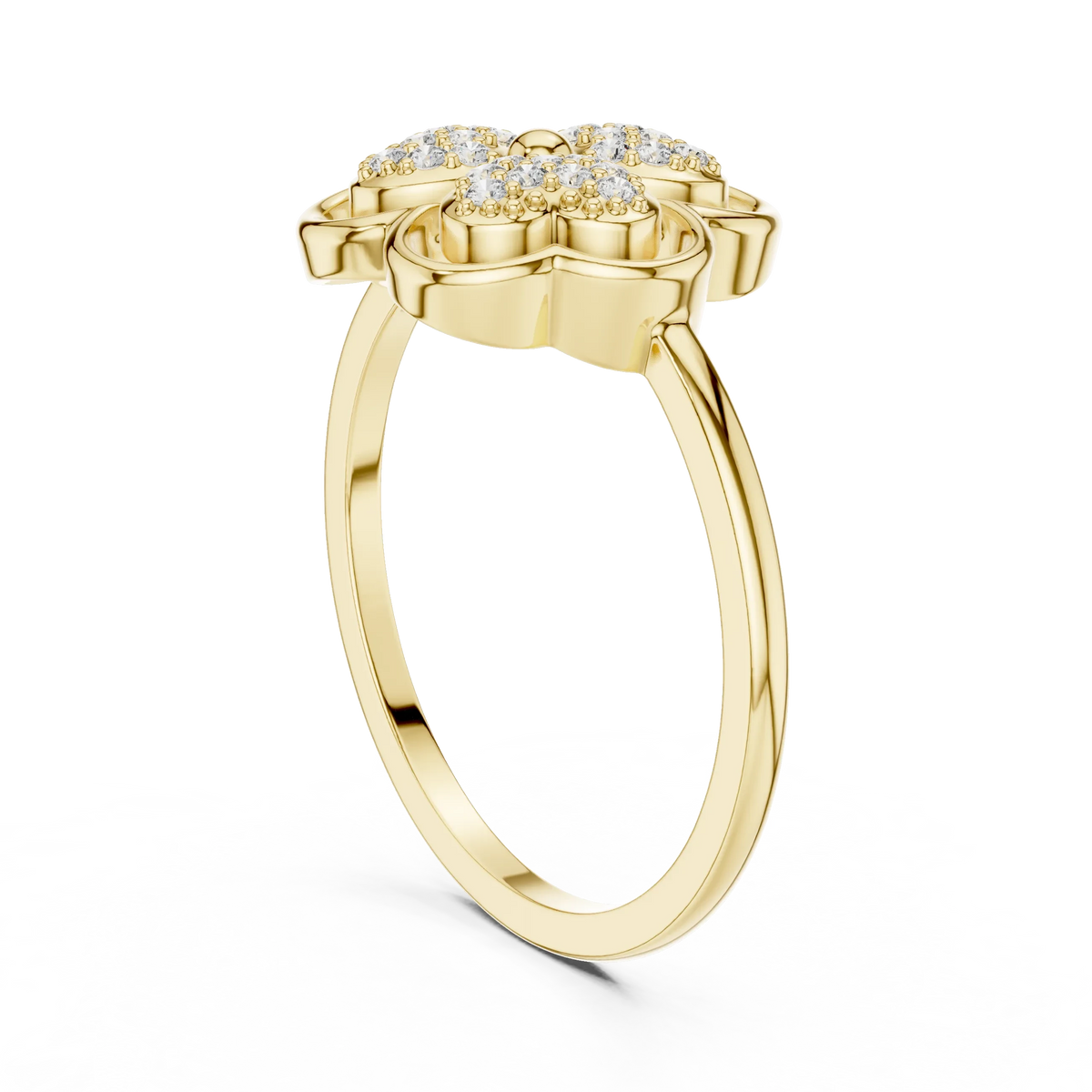 Pavé Heart Petal Clover Moissanite Ring in yellow 925 sterling silver, view 1