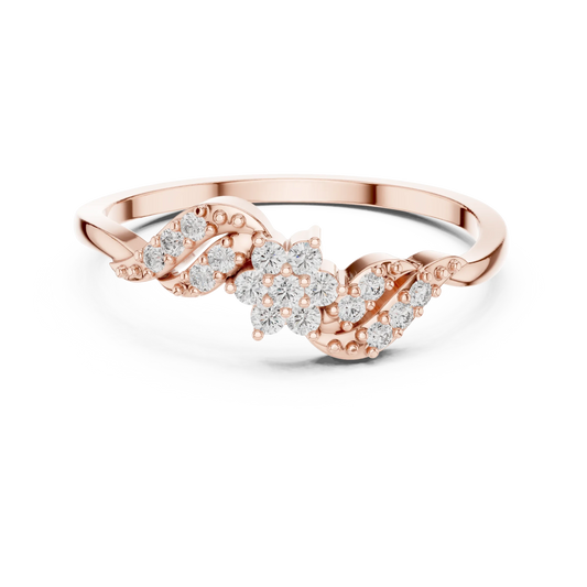 Bypass Swirl Leaf Flower Cluster Moissanite Ring in rose 925 sterling silver, view 4