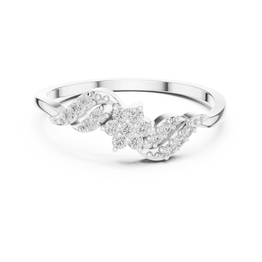 Bypass Swirl Leaf Flower Cluster Moissanite Ring in white 925 sterling silver, view 4