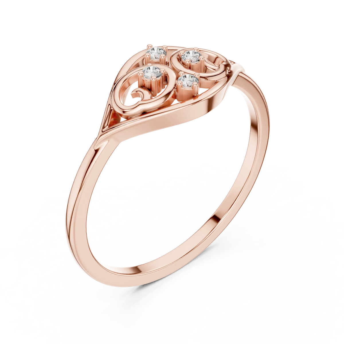 Open Eye Scroll Four Stone Moissanite Ring in rose 925 sterling silver, view 2