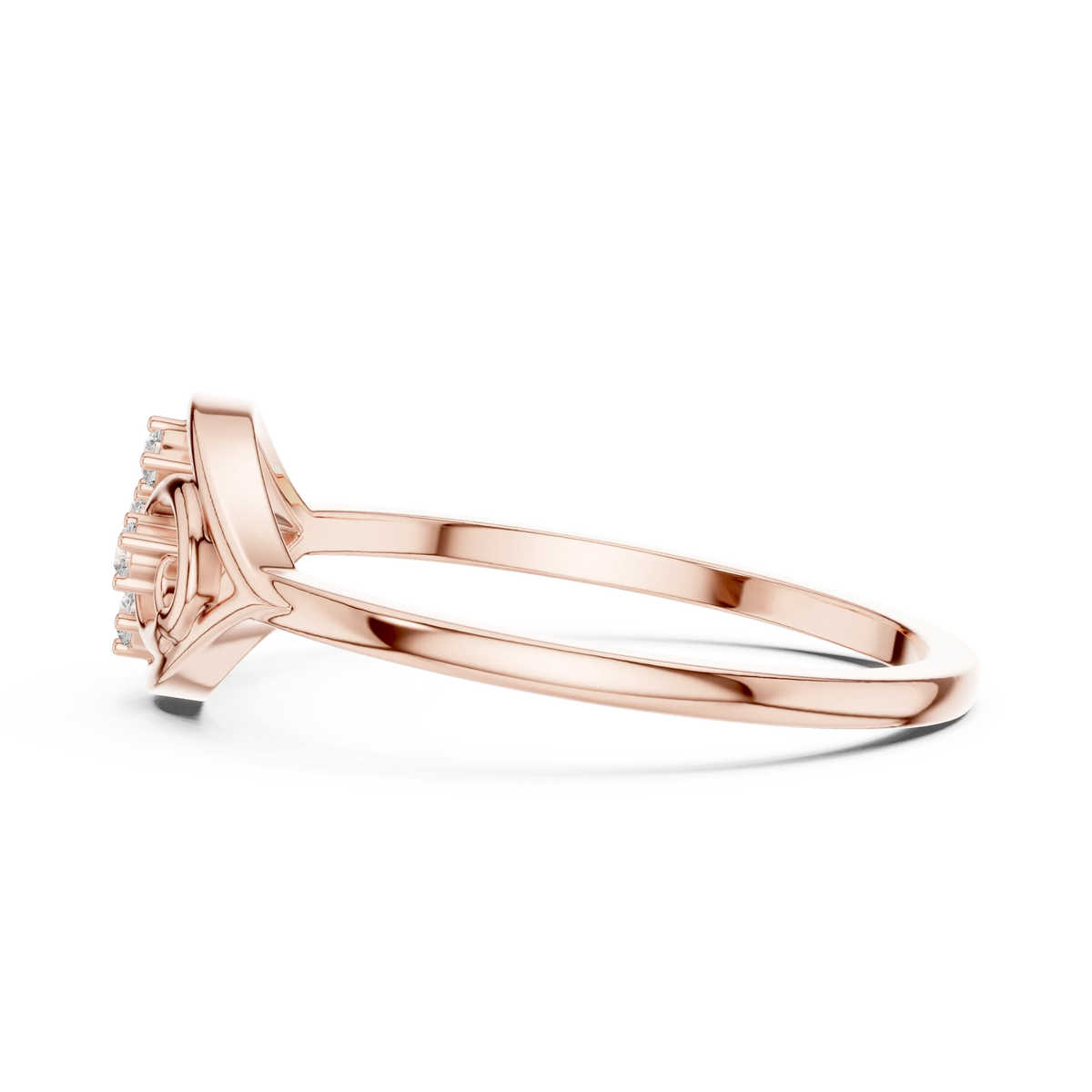 Open Eye Scroll Four Stone Moissanite Ring in rose 925 sterling silver, view 3