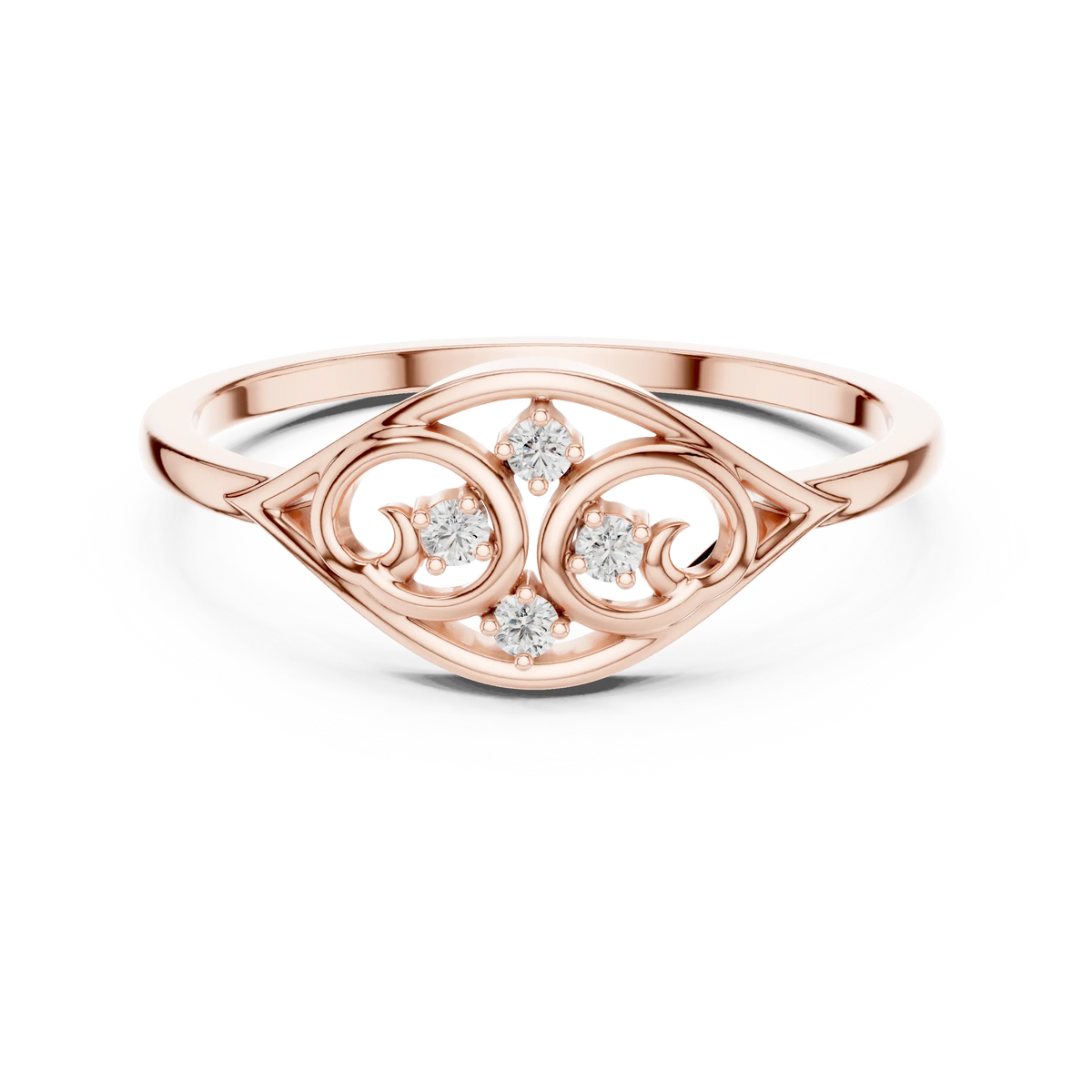 Open Eye Scroll Four Stone Moissanite Ring in rose 925 sterling silver, view 4